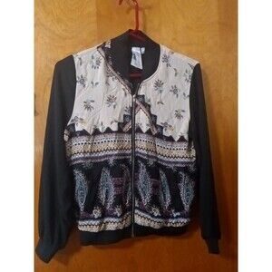 Society Girl Jacket Lightweight Zipper Black  Floral Print Size Xs#2789